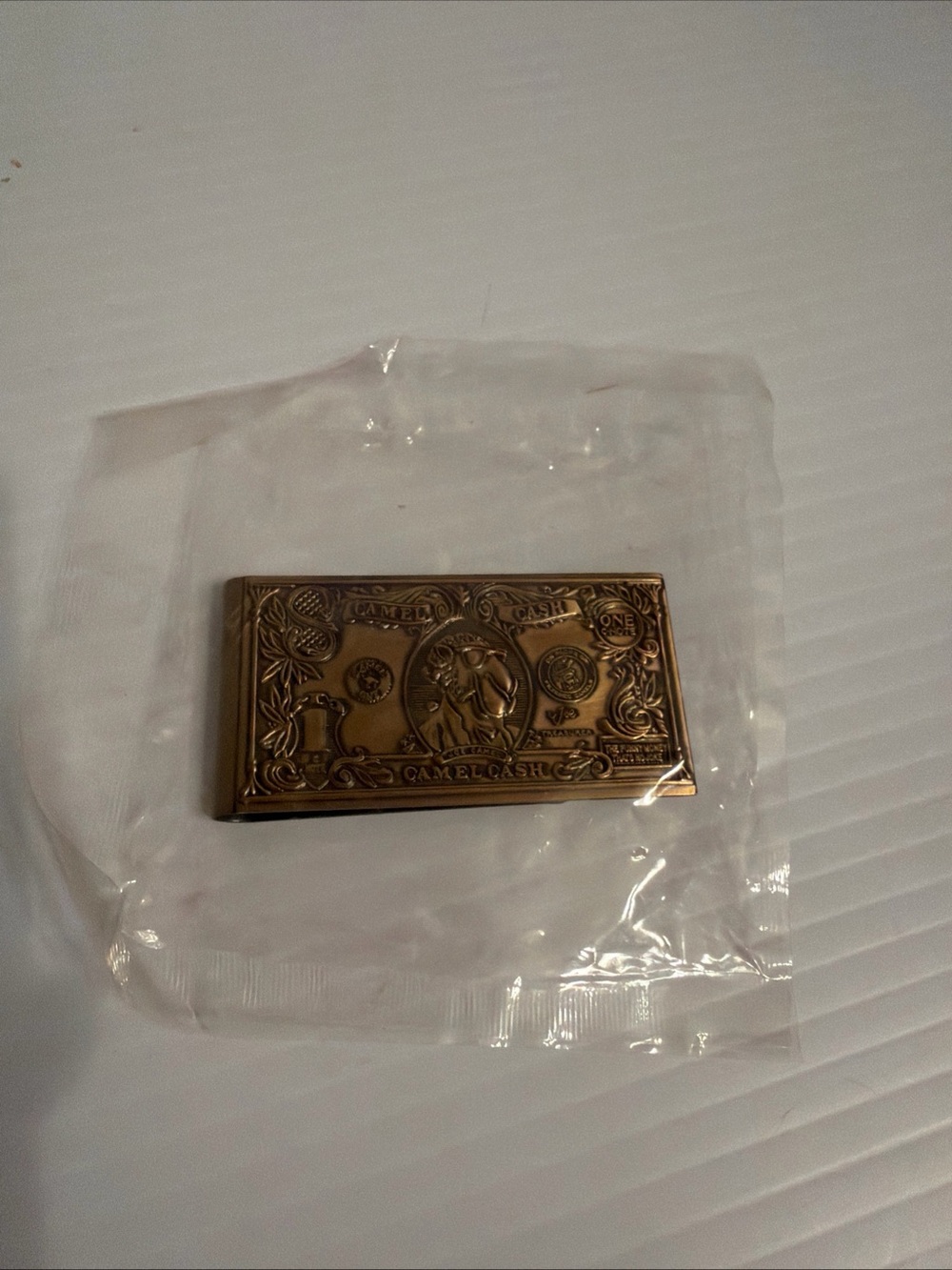 VINTAGE 1990s JOE CAMEL "CAMEL CASH" BRONZE METAL MONEY CLIP TOBACCO PROMOTIONAL